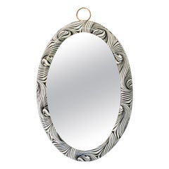 Pop Art Black and White Plastic PVC Vinyl Oval Wall Mirror, 1960s