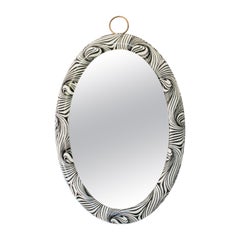 Pop Art Black and White Plastic PVC Vinyl Oval Wall Mirror, 1960s