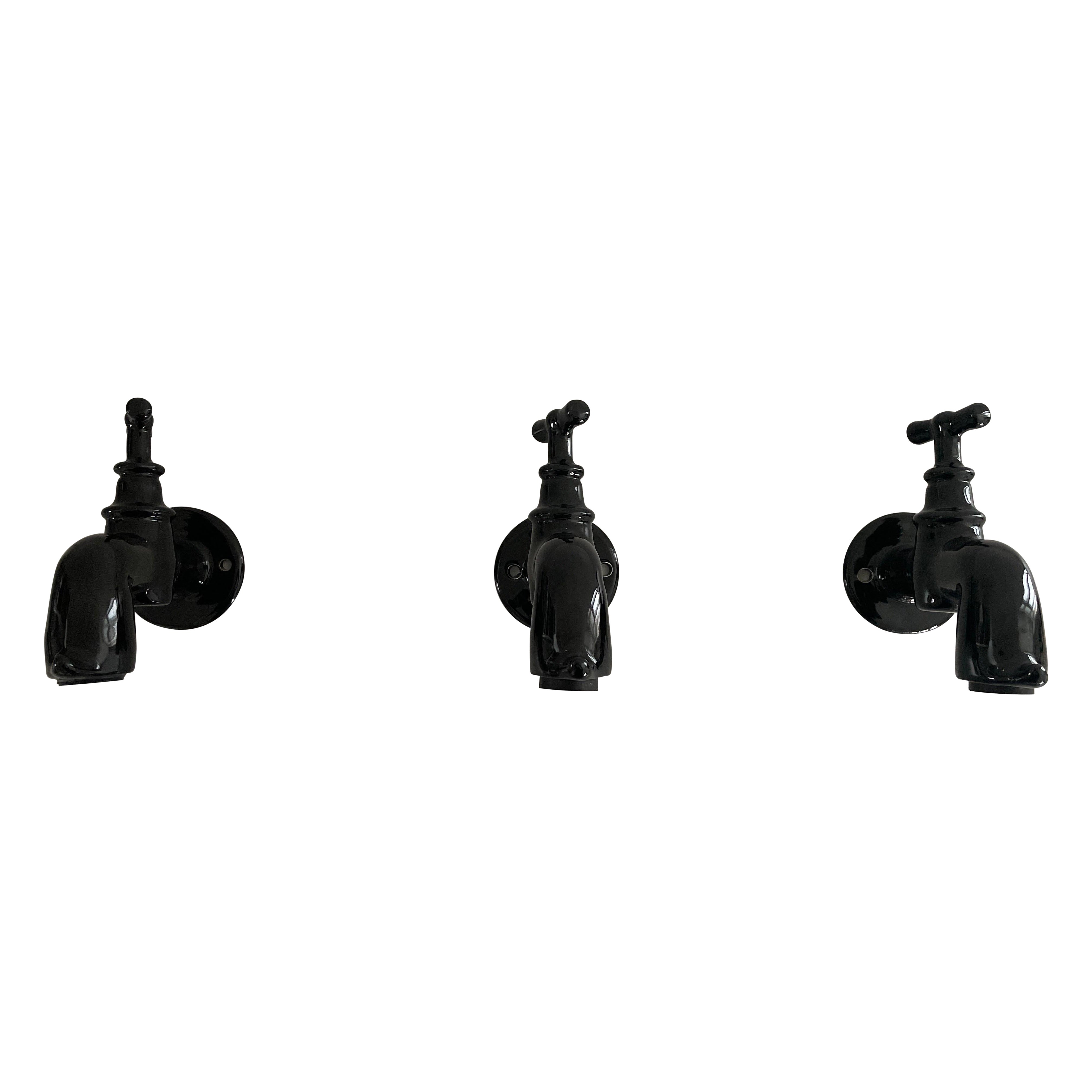 Schwarzer Pop-Art-Wandleuchter aus Keramik in Faucet-Form, 1970er Jahre, Deutschland im Angebot