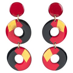 Pop Art Black Red Gold Donut Lucite Clip Earrings
