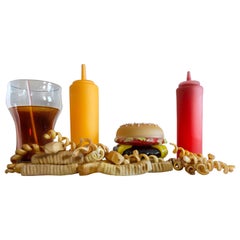 Pop Art Blue Plate Special Burger & Fries Glass Sculpture Set John Miller, 2008