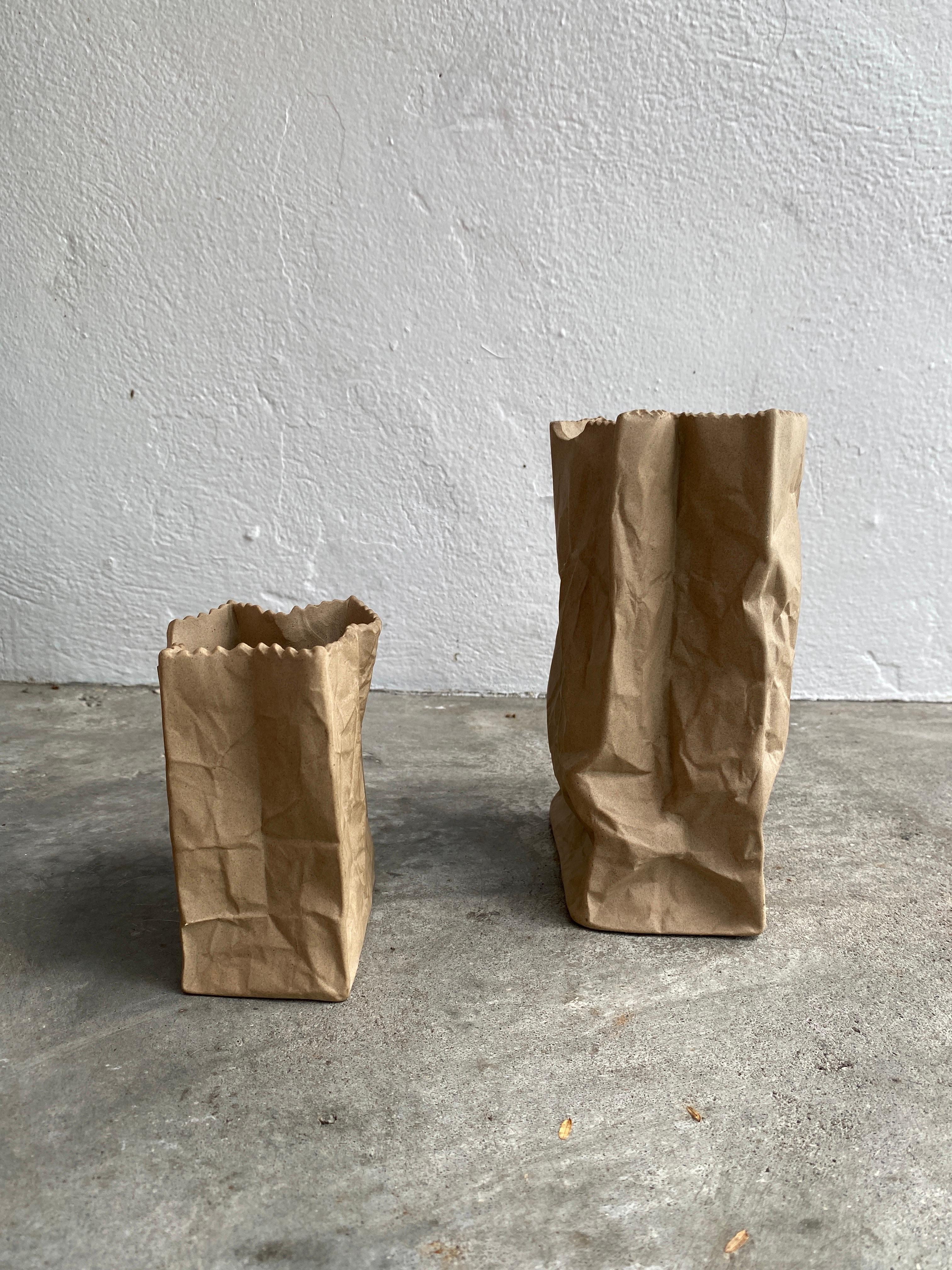 Post-Modern Pop Art brown bag porcelain vases For Sale