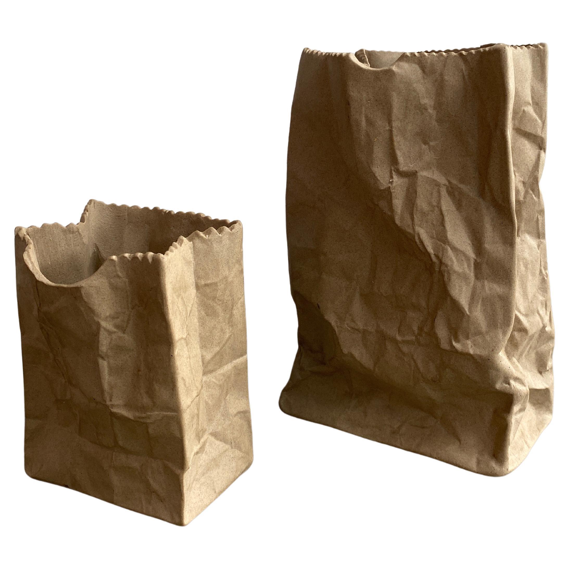 Pop Art brown bag porcelain vases For Sale