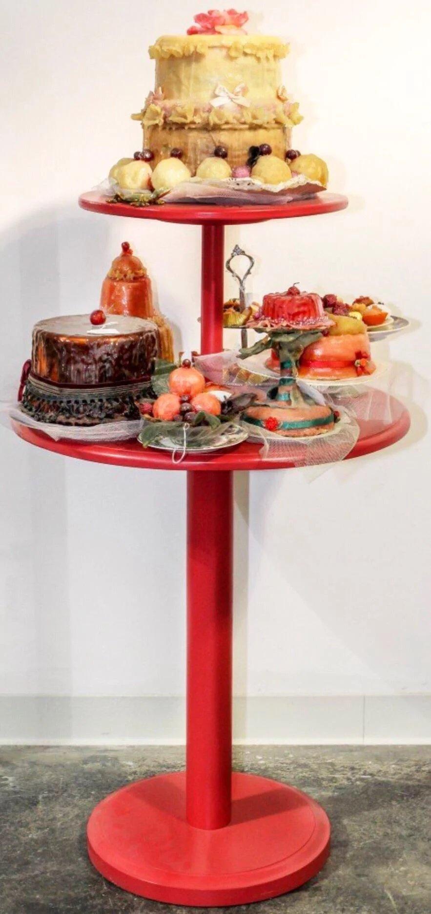 British Pop Art Cake & Candy Mixed Media Mid-Century Post-Modern Sculpture Red Pedestal