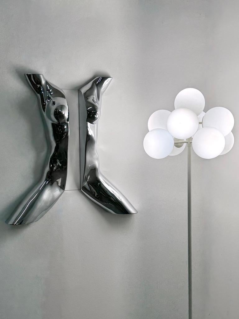 German Pop Art Chrome Acrylic Nude Female Torso Wall Sculpture by Sandro Bocola 1970