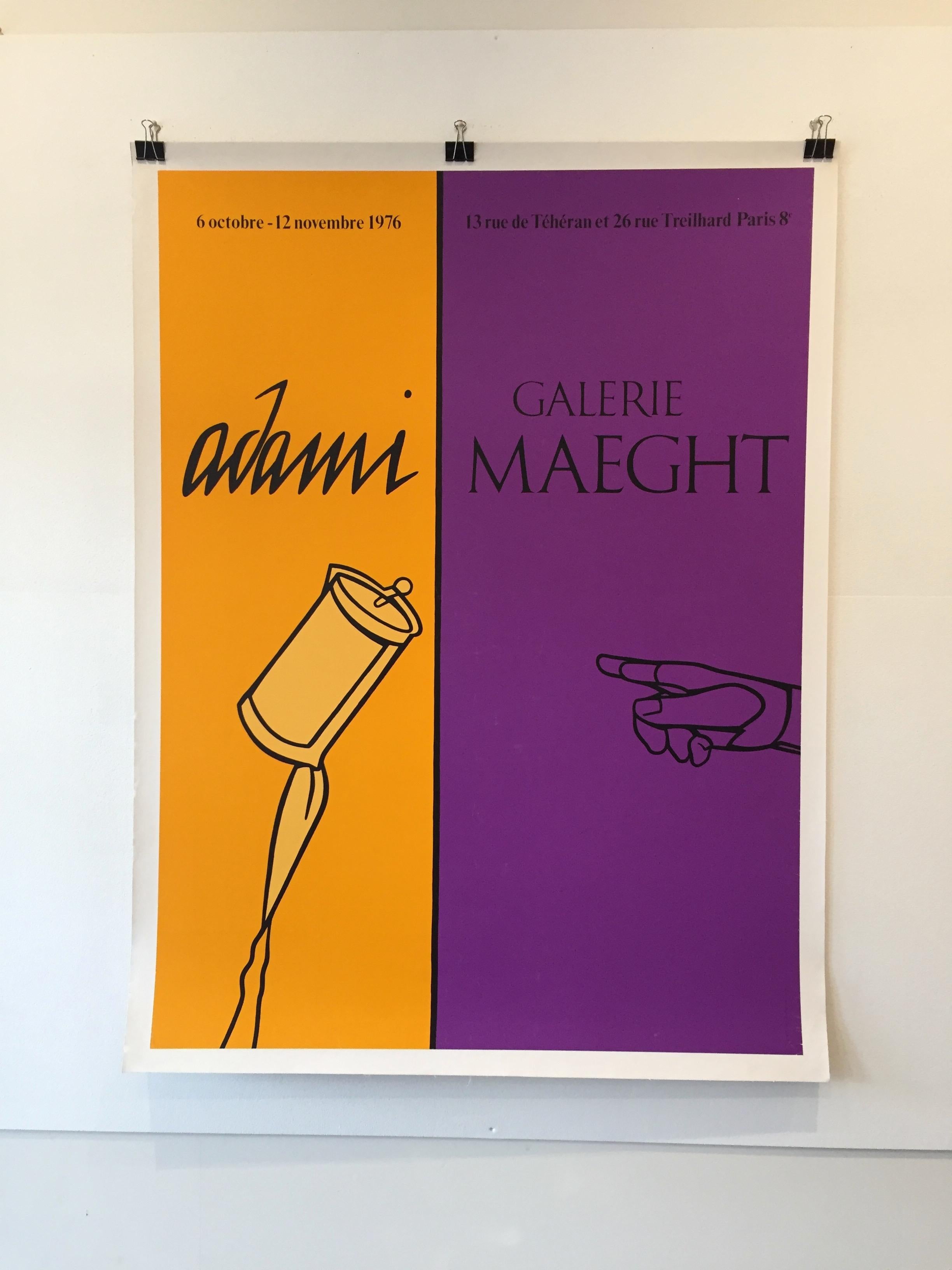 Pop Art exhibition poster, 'Adami' 1976, Galerie Maeght

Original vintage poster promoting the work of the famous Spanish pop artist, Adami from 1976.


Artist: 
V Adami

Year: 
1976

Dimensions: 
166 x 126cm

Condition: