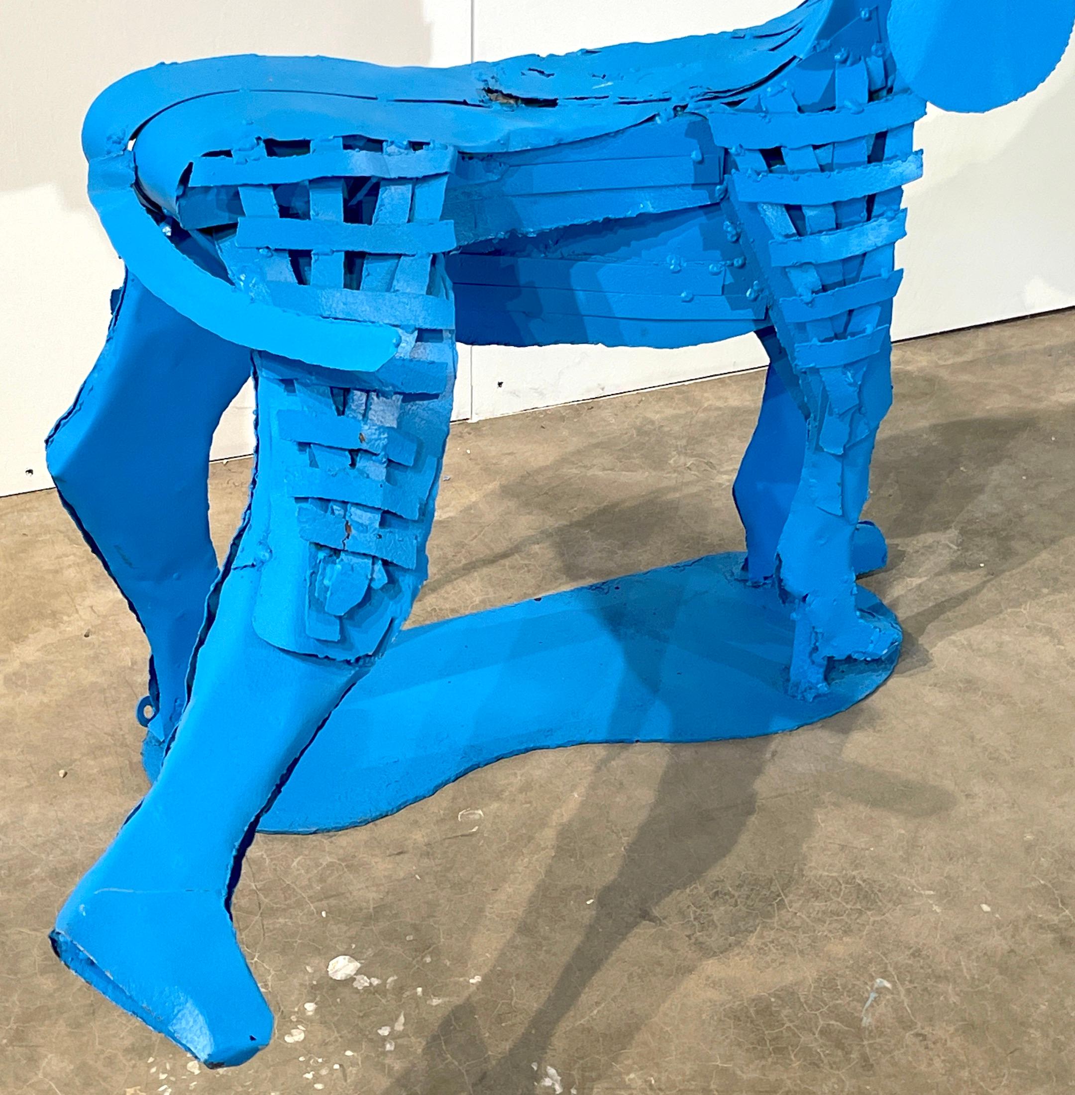 Modern Pop Art Garden Fountain/ Sculpture of a Standing Blue Dog For Sale