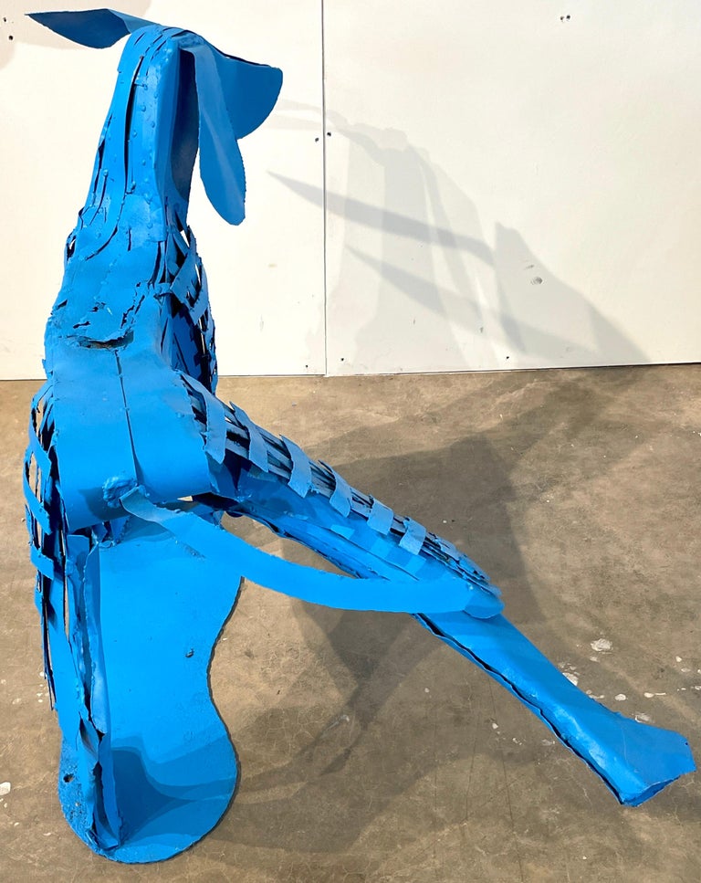 Pop Art Garden Fountain/ Sculpture of a Standing Blue Dog For Sale at
