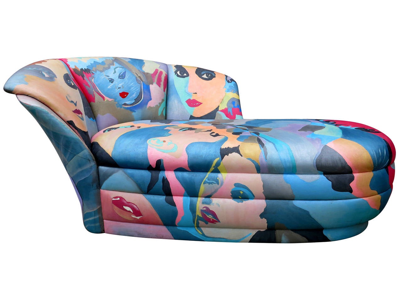 A stunning chaise lounge with hand painted graphic 