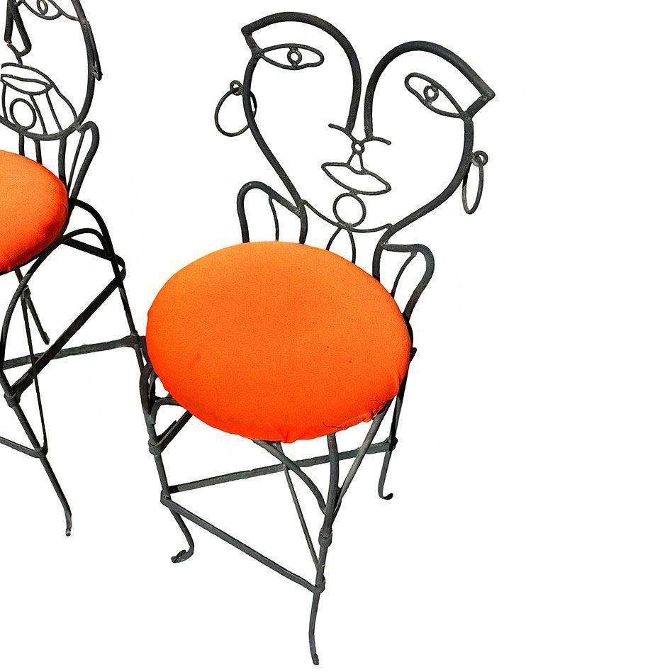 Pop Art John Risley Style Wrought Iron Barstool Pair 5