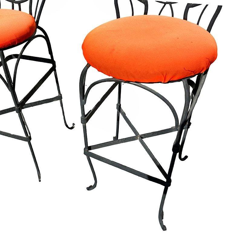 Mid-20th Century Pop Art John Risley Style Wrought Iron Barstool Pair