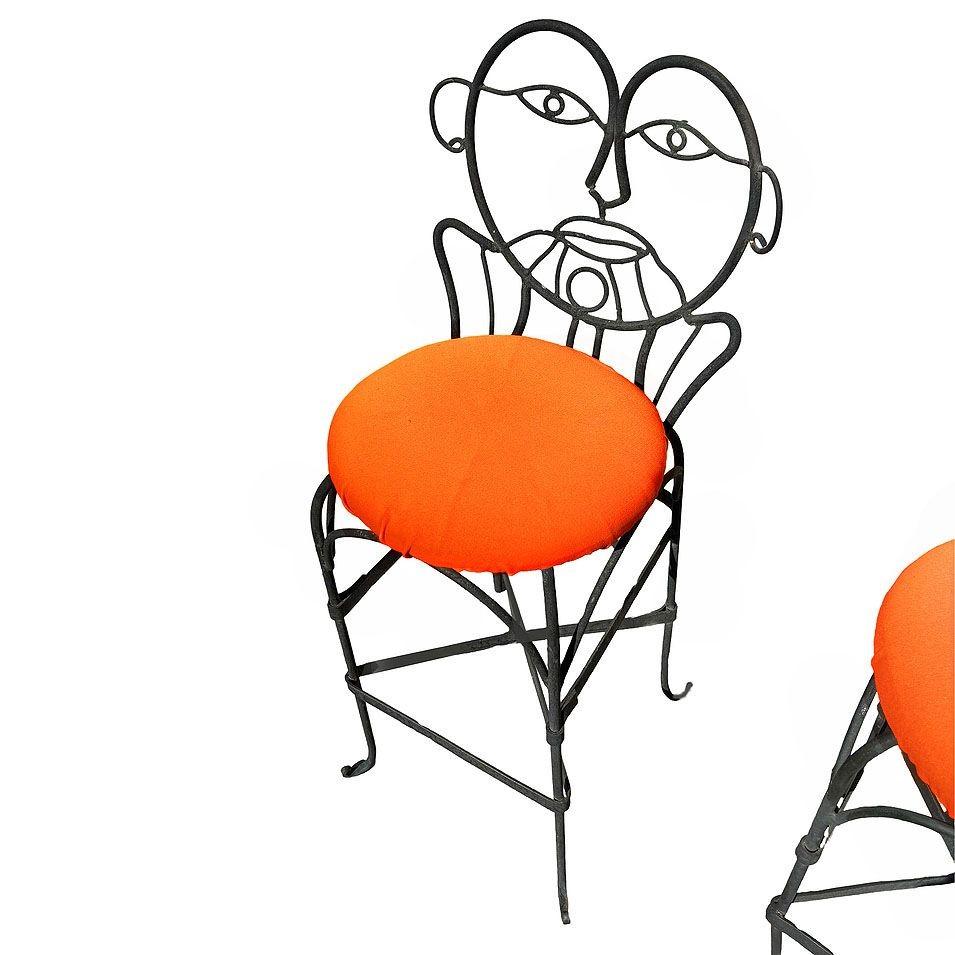 Pop Art John Risley Style Wrought Iron Barstool Pair 2