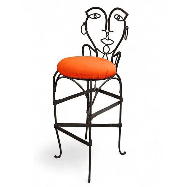 Pop Art John Risley Style Wrought Iron Barstool Pair 3