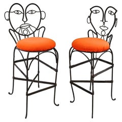 Pop Art John Risley Style Wrought Iron Barstool Pair