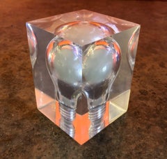 Pop Art Light Bulb Sculpture / Paperweight in Lucite by Pierre Giraudon