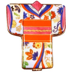 Retro Pop Art Limoges French Hand Painted Porcelain Kimono Dress Miniature Trinket Box