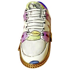 Vintage Pop Art Limoges French Porcelain Tennis Sneaker Miniature Trinket Box Rochard