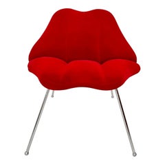Pop Art Lips Chair in Red Velvet with Chromed-Steel Legs