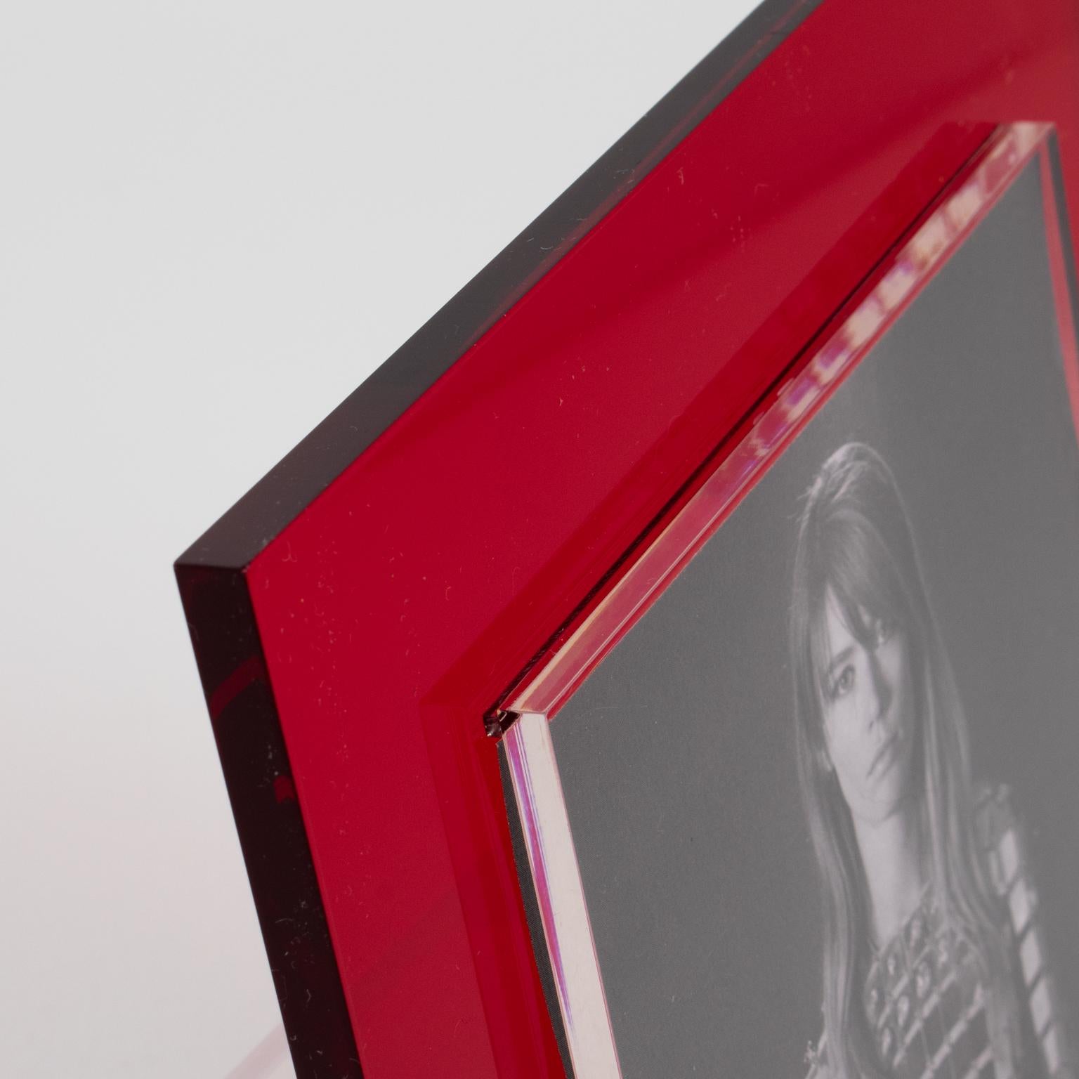 Acrylic Pop Art Modernist Neon Red Lucite Picture Frame, Italy 1970s For Sale