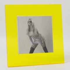 Pop Art Modernist Neon Yellow Lucite Picture Frame, Italy 1970s