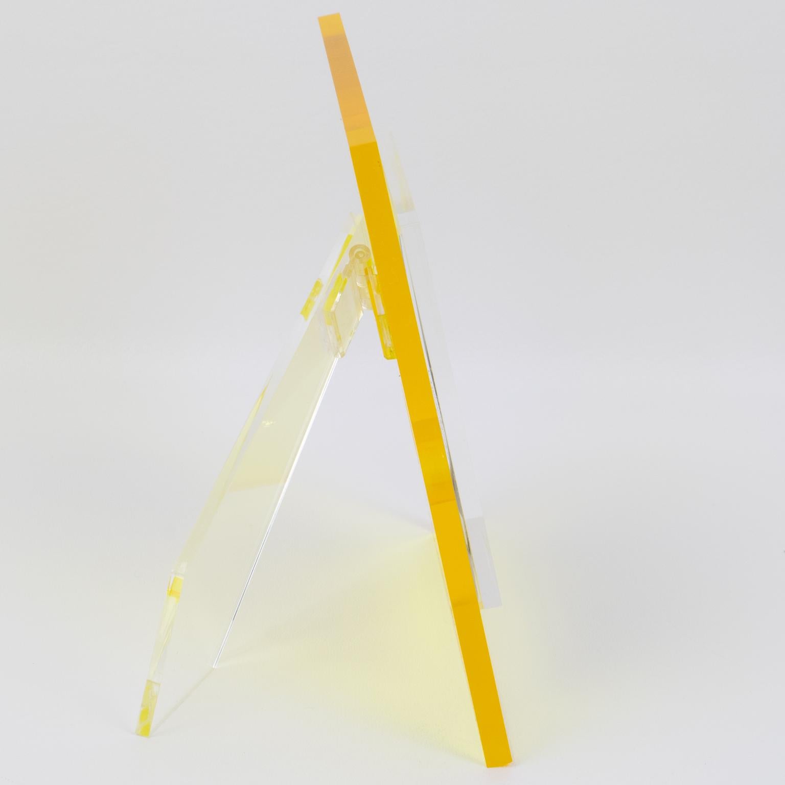 Italian Pop Art Modernist Neon Yellow Lucite Picture Frame, Italy 1970s For Sale