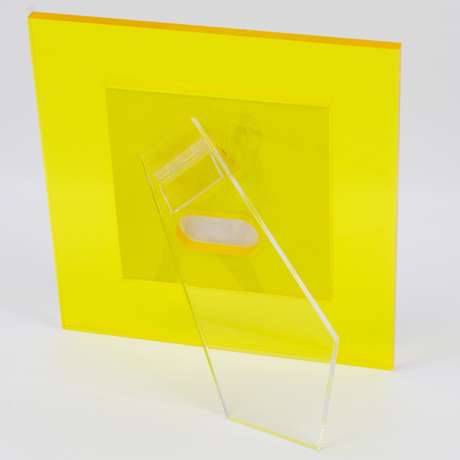 Pop Art Modernist Neon Yellow Lucite Picture Frame, Italy 1970s In Excellent Condition For Sale In Atlanta, GA