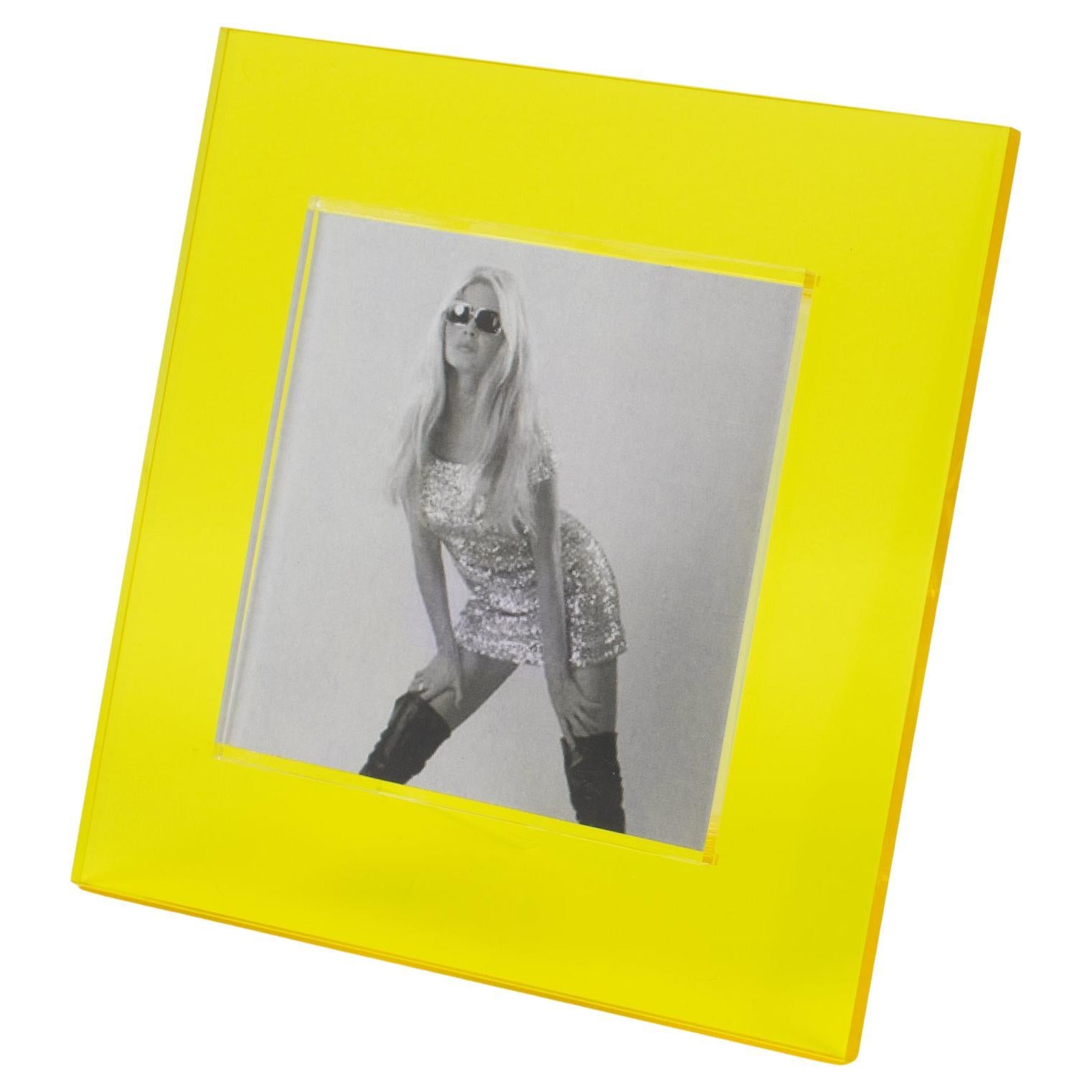 Pop Art Modernist Neon Yellow Lucite Picture Frame, Italy 1970s For Sale