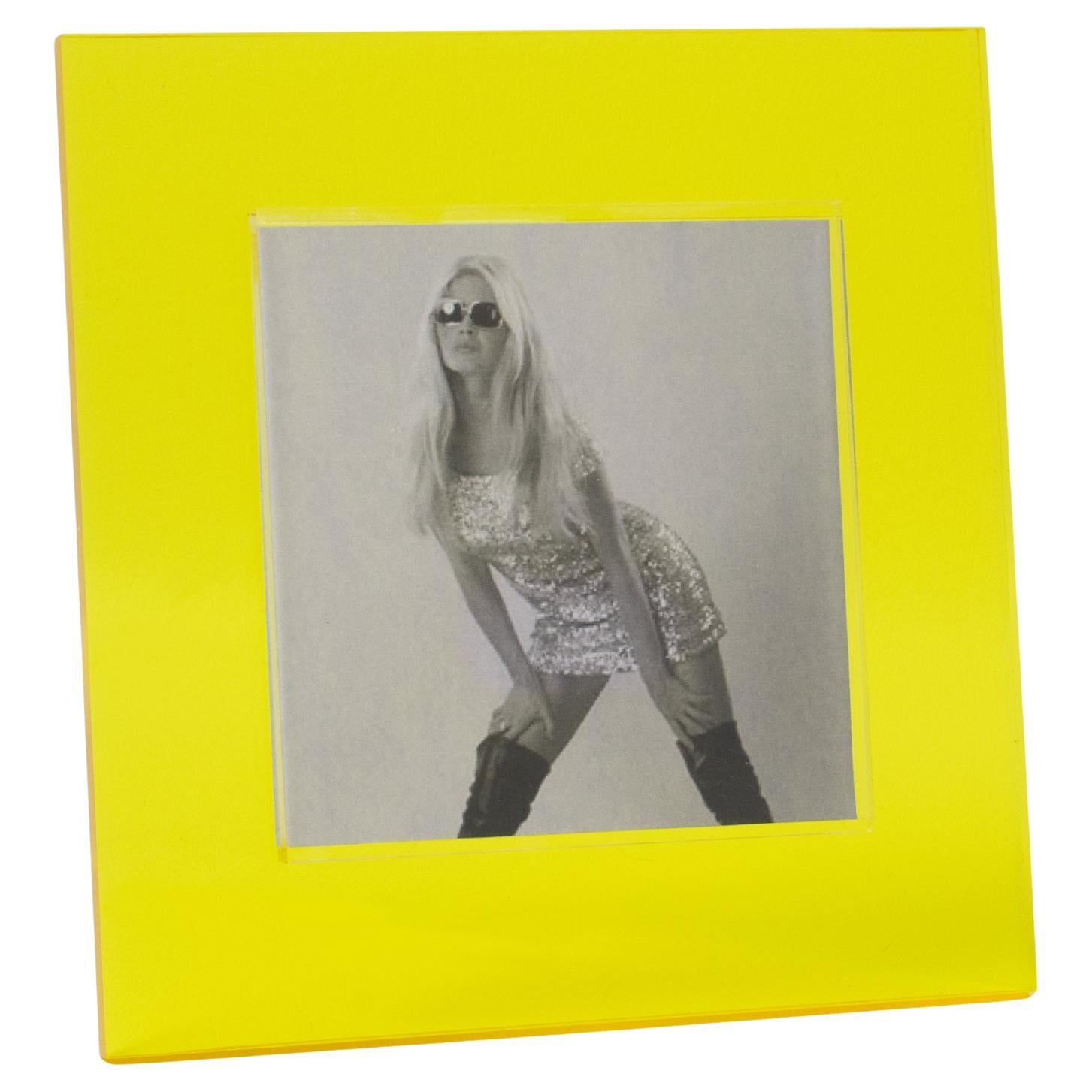 Pop Art Modernista Marco de Lucita Amarillo Neón, Italia Años 70