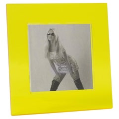 Pop Art Modernist Neon Yellow Lucite Picture Frame, Italy 1970s
