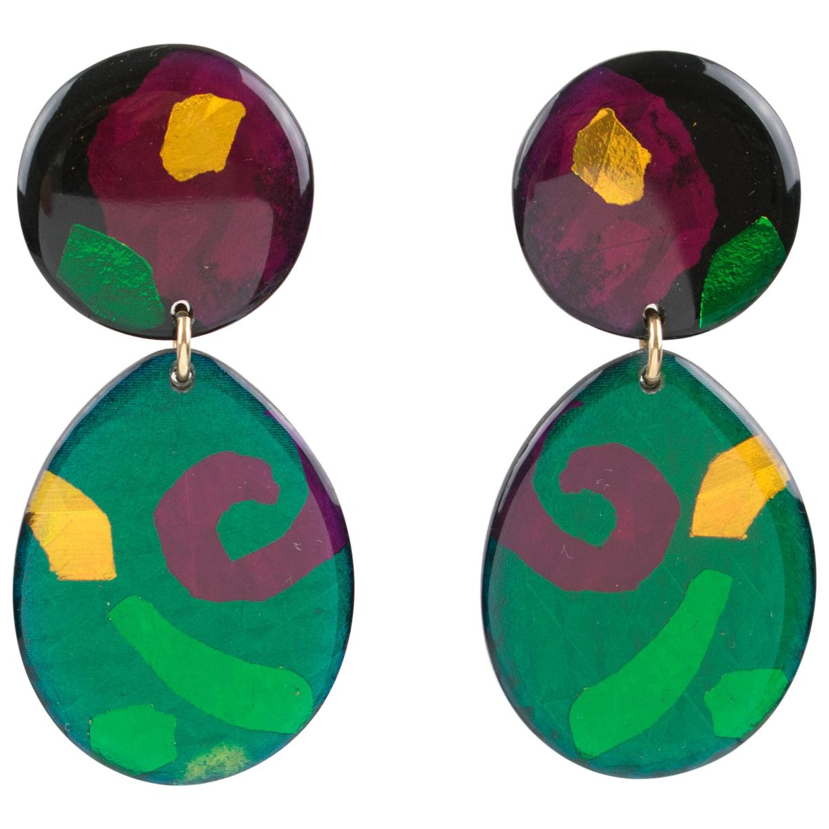 Pop Art Multicolor Lucite Dangle Clip Earrings For Sale