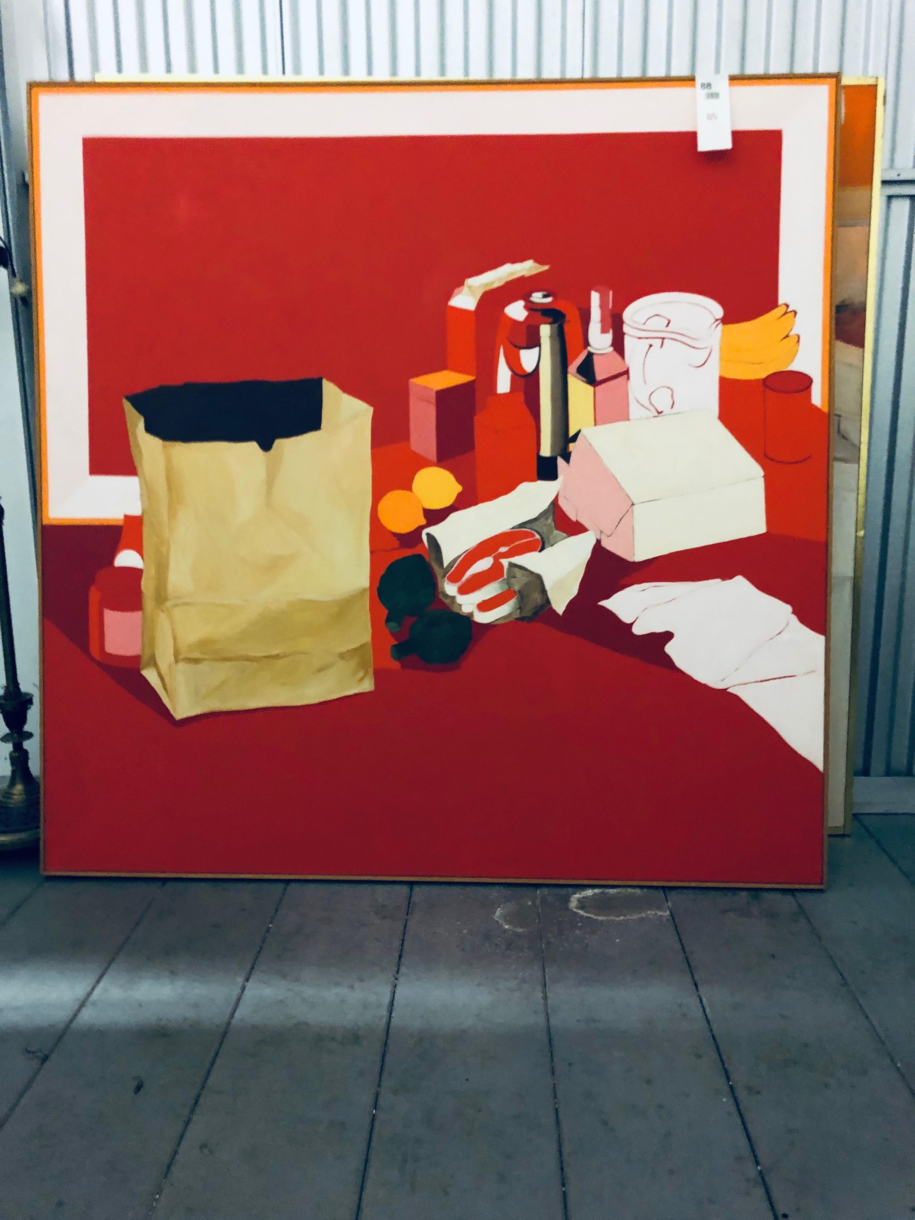 Mid-Century Pop Art Öl-Stillleben-Gemälde Salvatore Grippi Rot Banana1 (amerikanisch) im Angebot