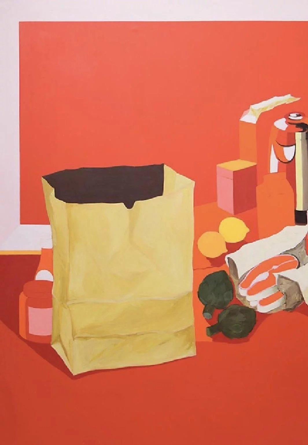 Pintura al óleo de arte pop de mediados de siglo Salvatore Grippi Plátano salmón rojo1 siglo XX en venta