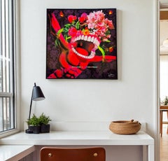 Pop Art Oiled Painitng by Marc Felten (1954-) titled 'Drole de Fleur'