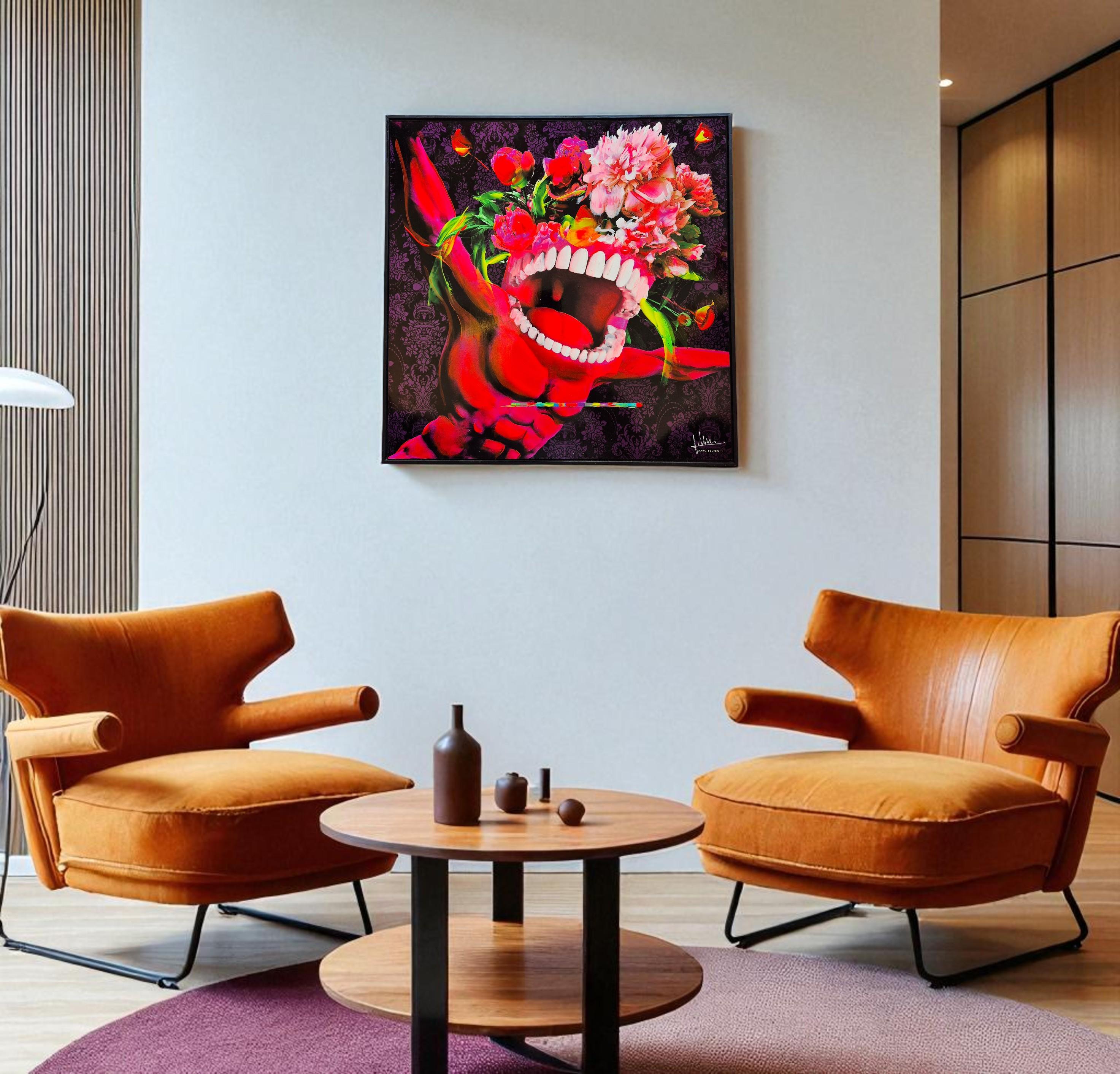 Other Pop Art Oiled Painitng by Marc Felten (1954-) titled 'Drole de Fleur' For Sale