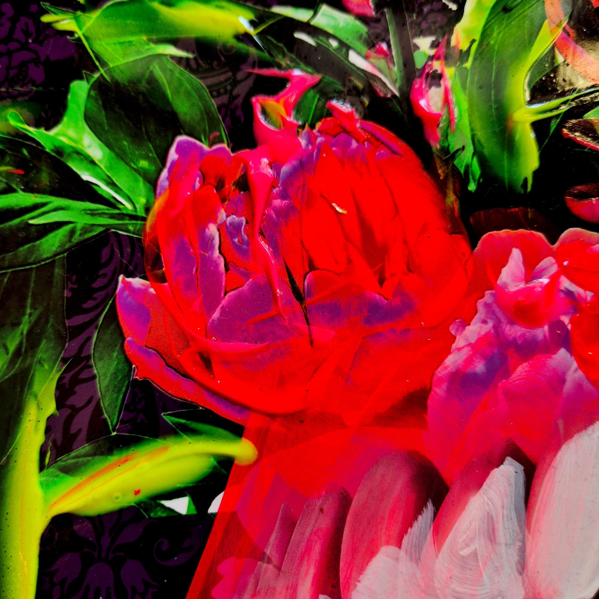 Acrylic Pop Art Oiled Painitng by Marc Felten (1954-) titled 'Drole de Fleur' For Sale