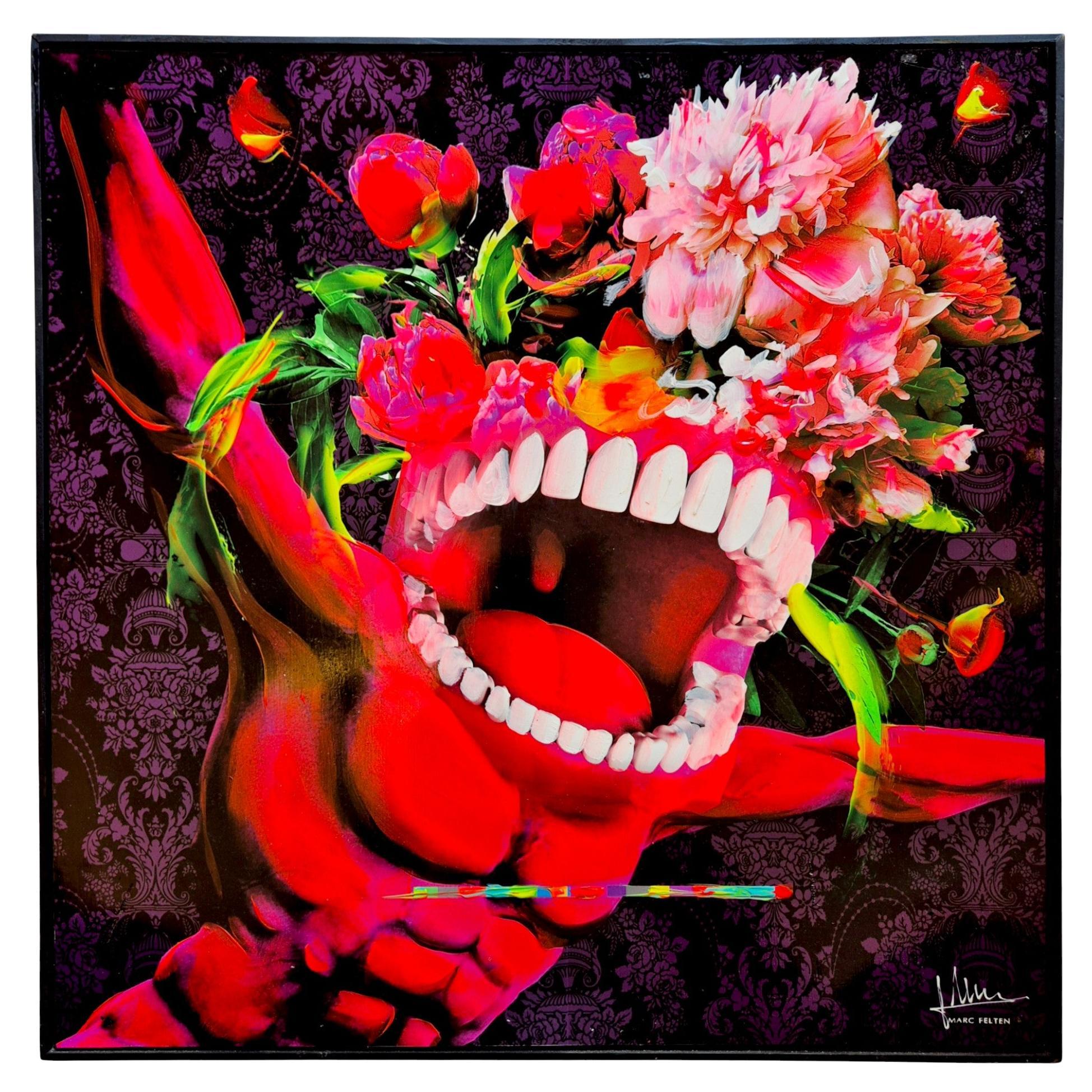 Pop Art Oiled Painitng by Marc Felten (1954-) titled 'Drole de Fleur' For Sale