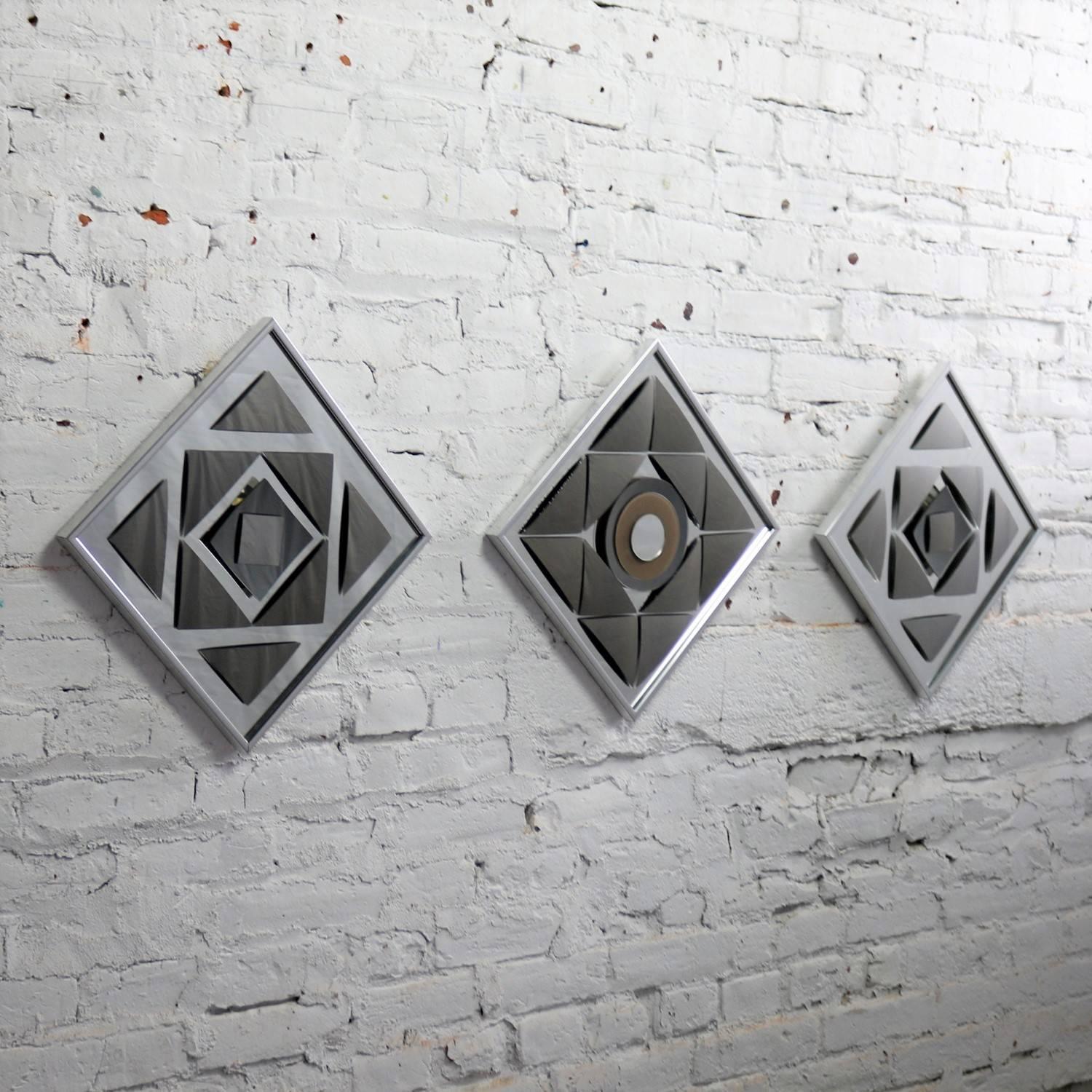Pop Art Op Art Geometric Trio of Framed Mirror Wall Sculptures by Hal Bienenfeld 6