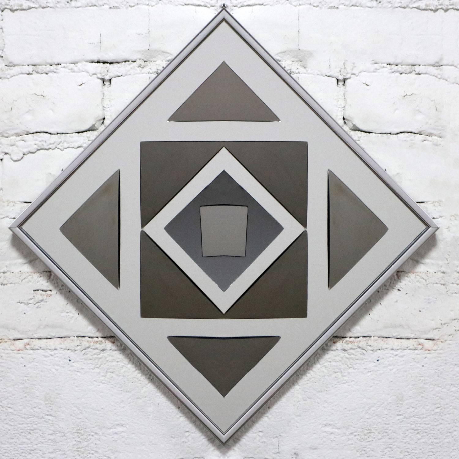 Post-Modern Pop Art Op Art Geometric Trio of Framed Mirror Wall Sculptures by Hal Bienenfeld