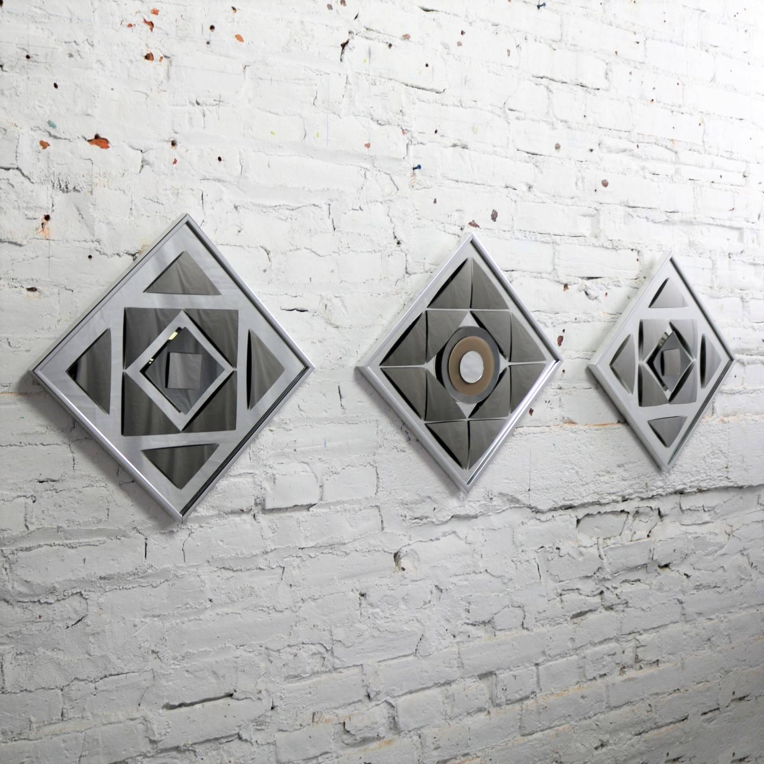 Pop Art Op Art Geometric Trio of Framed Mirror Wall Sculptures by Hal Bienenfeld 1
