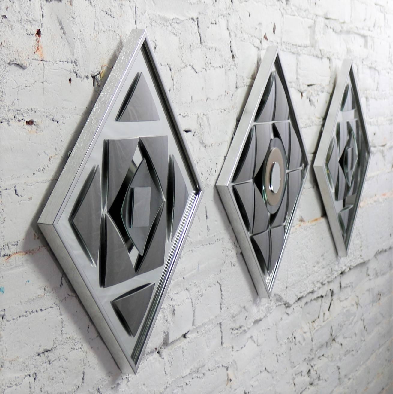 Pop Art Op Art Geometric Trio of Framed Mirror Wall Sculptures by Hal Bienenfeld 2