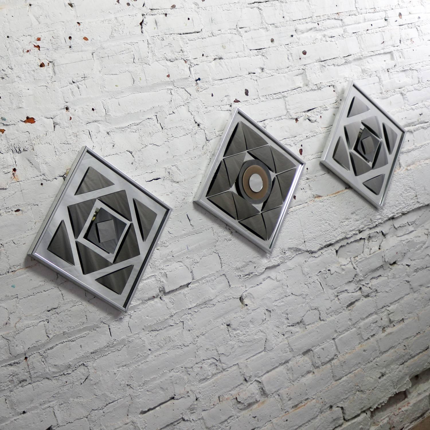 Pop Art Op Art Geometric Trio of Framed Mirror Wall Sculptures by Hal Bienenfeld 3