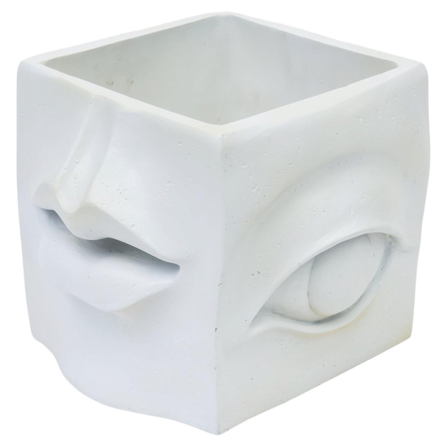 Jardinière en plâtre blanc « Pop Art » de TMS 2005, représentant un visage avec des traits distinctifs