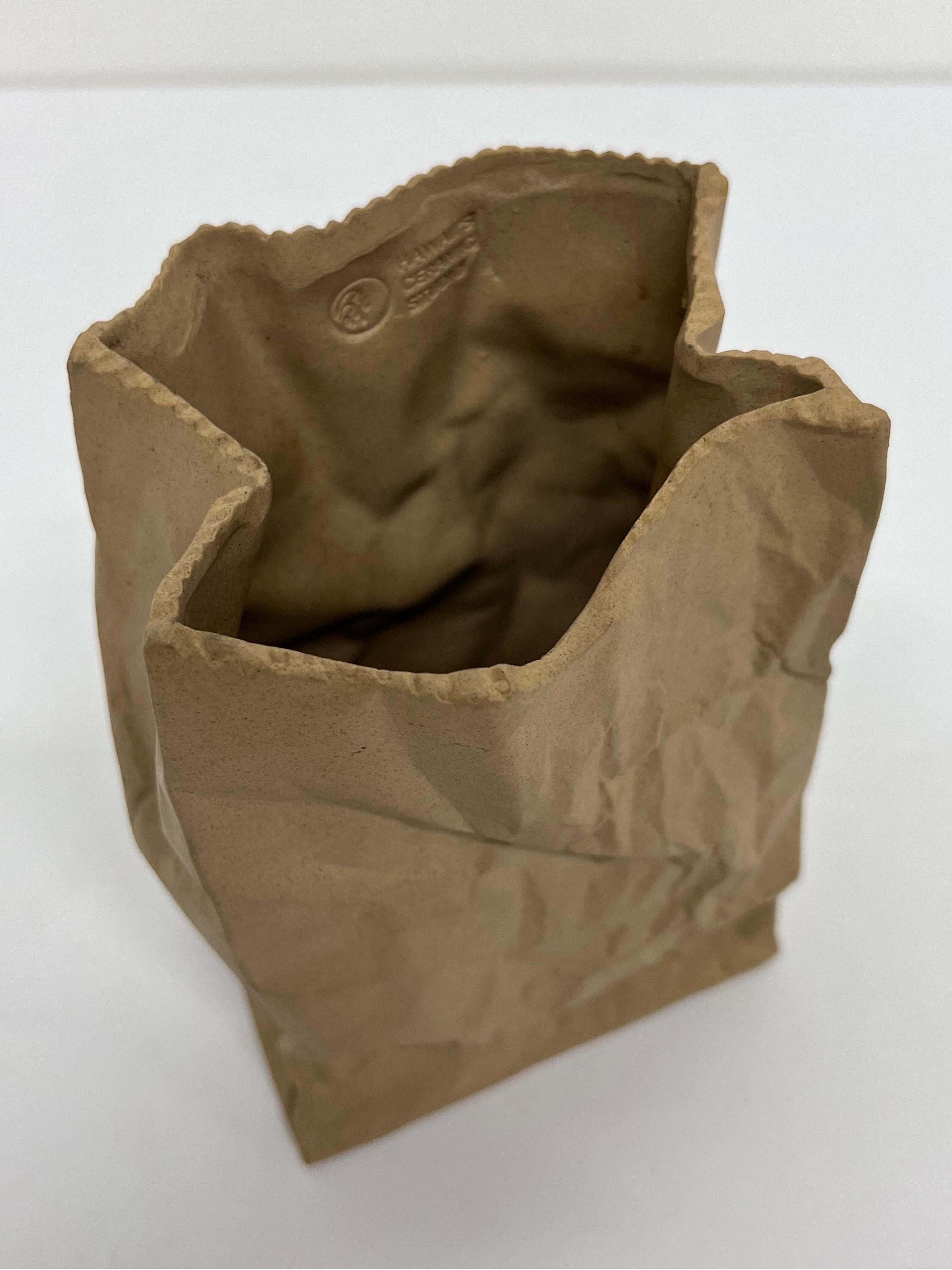 Pop Art Porcelain Brown Paper Bag Vase Sculpture by Hawaii's Ceramic Art Studio 1