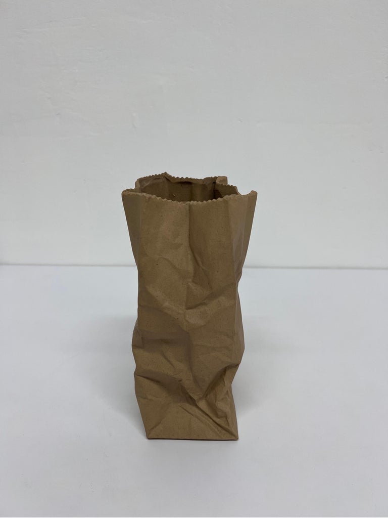 Pop Art Porcelain Brown Paper Bag Vase Sculpture by Hawaii's Ceramic