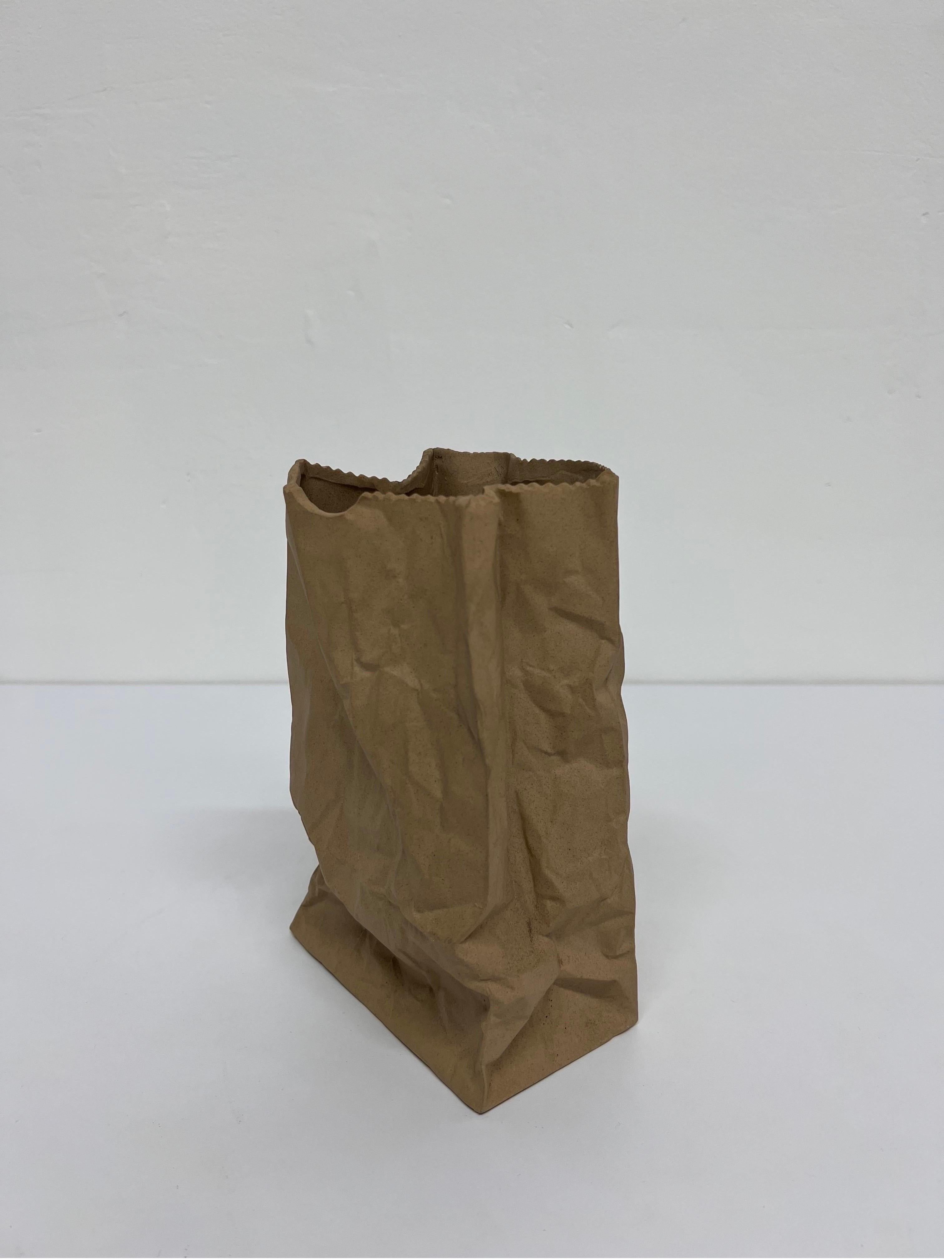 20th Century Pop Art Porcelain Brown Paper Bag Vase Sculpture by Hawaii's Ceramic Art Studio