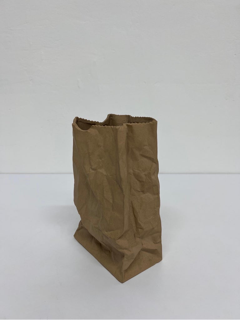 Pop Art Porcelain Brown Paper Bag Vase Sculpture by Hawaii's Ceramic