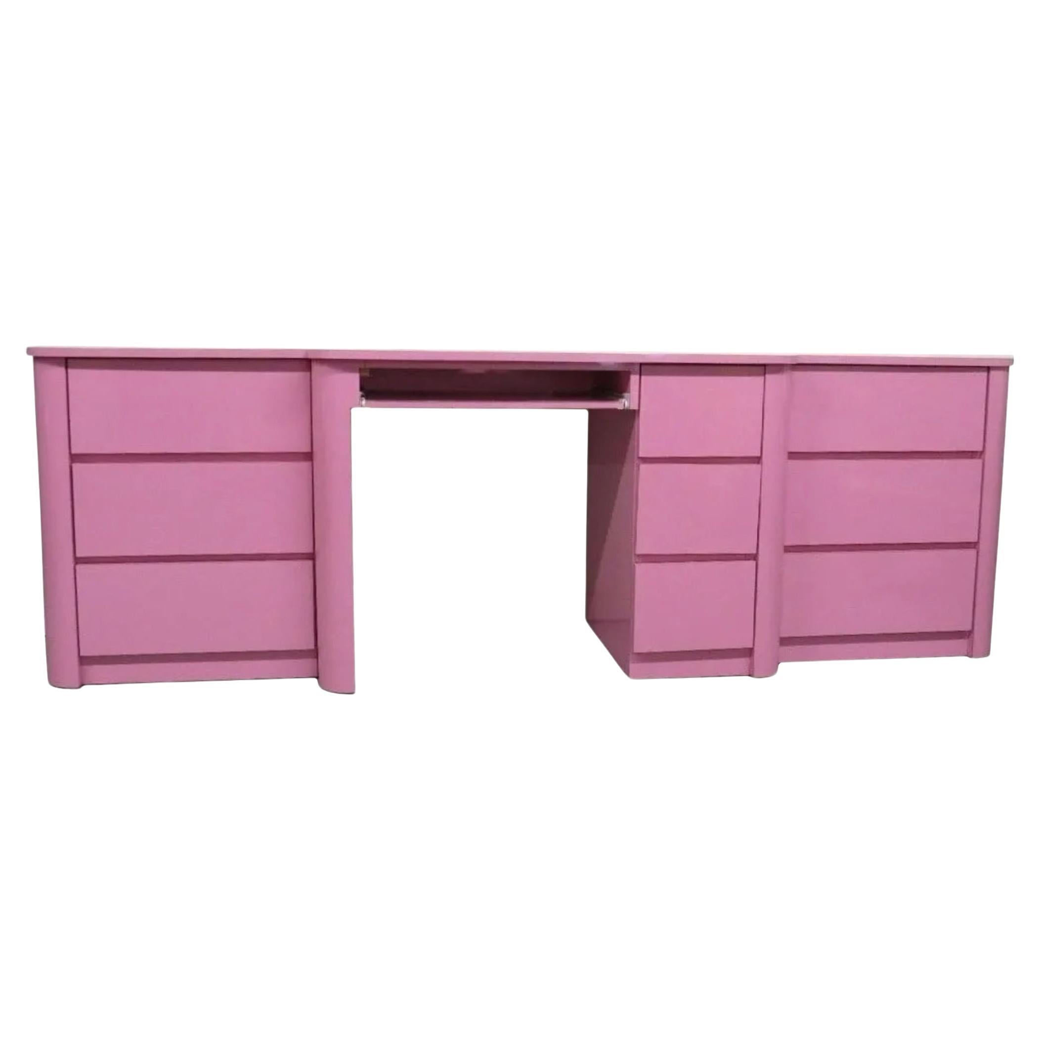 Pop art Post modern Pink Gloss Laminate custom 9 drawer desk dresser credenza  For Sale