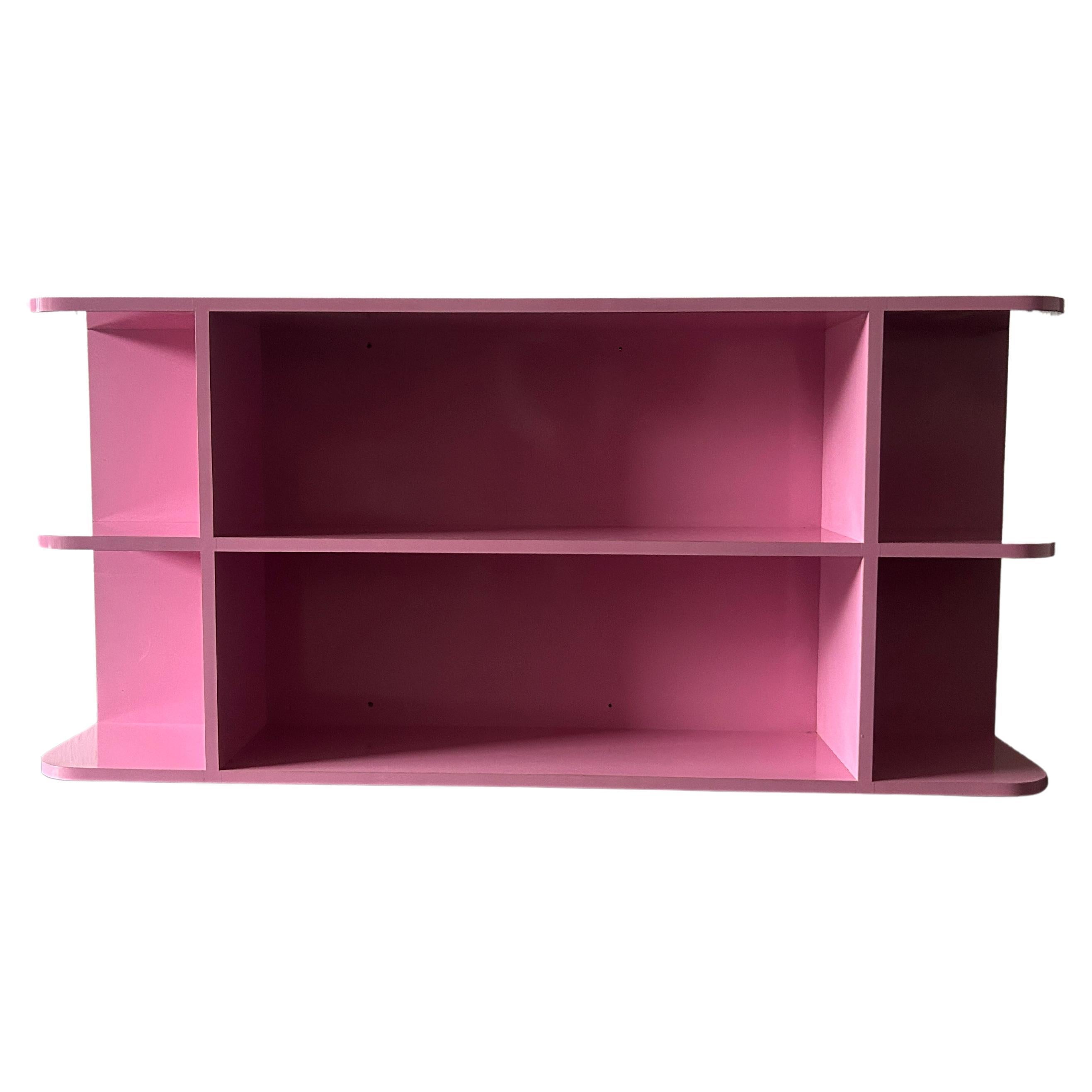 Pop art Post modern Pink Gloss Laminate floating wall mounted shelf unit For Sale
