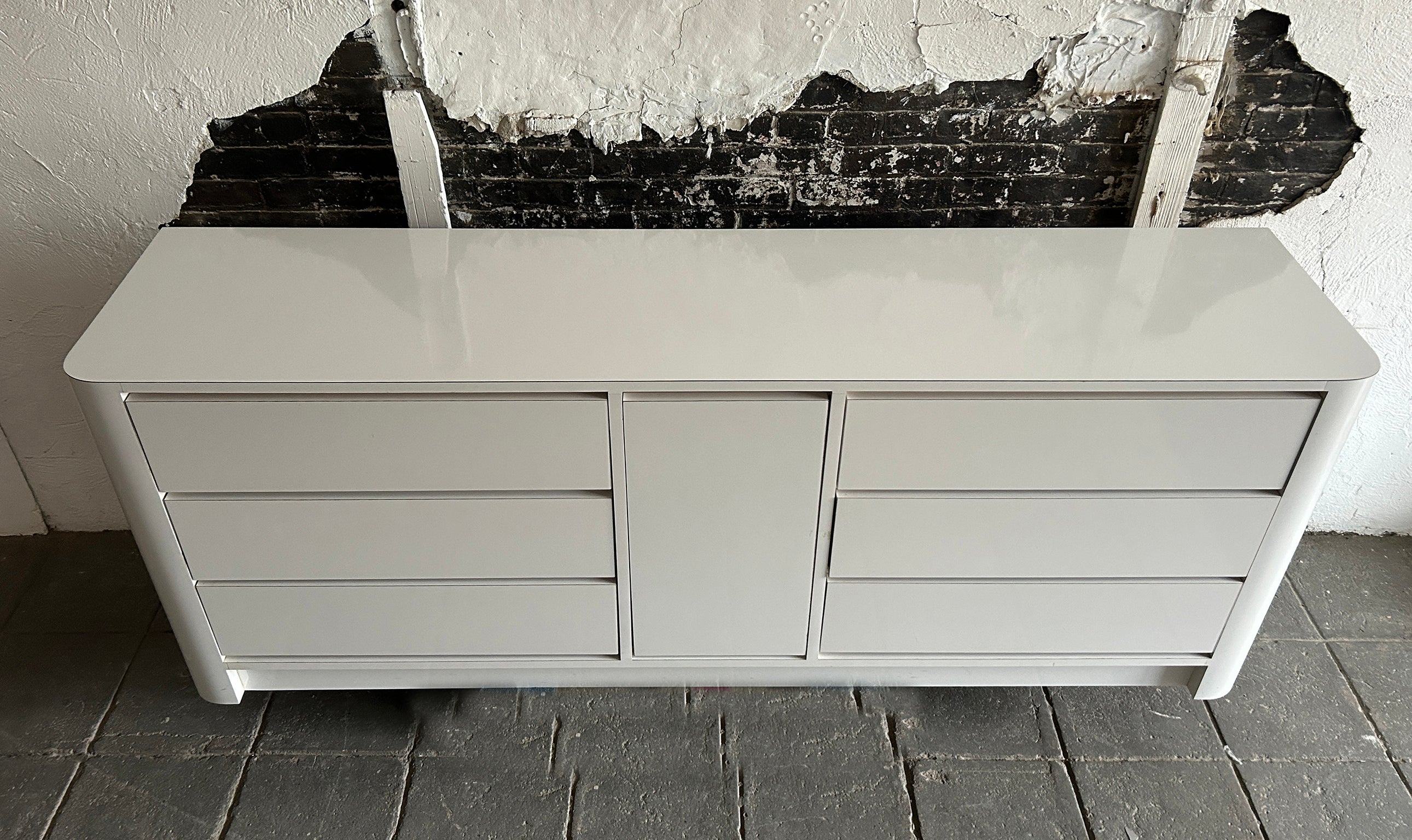 Post-Modern Pop art Post modern white Gloss Laminate custom 6 drawer dresser or credenza