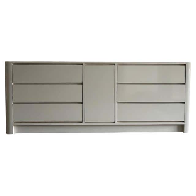 Post modern taupe beige Gloss lacquer 6 Drawer long Dresser Italy For ...